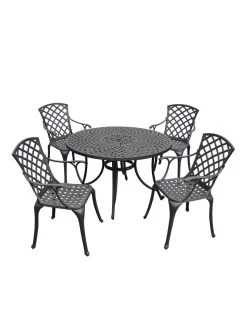 Crosley Sedona Five-Piece Outdoor Dining Set With High Back Armchairs -Green Haven Shop 8599666 01v crosley sedona five piece outdoor dining set with high back arm chairs 48 inch black