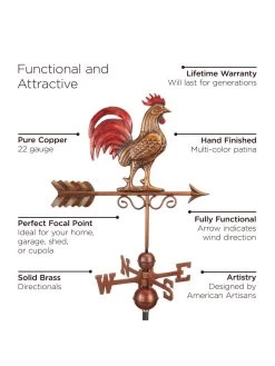 Bantam Rooster Copper Weathervane 11 Bantam Rooster Copper Weathervane -Green Haven Shop 8600280 05v
