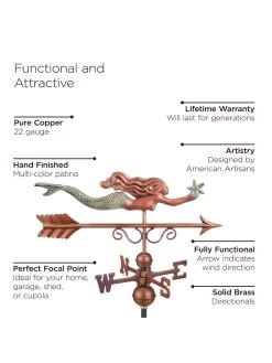 Little Mermaid Copper Weathervane -Green Haven Shop 8600350 01v