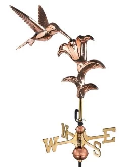 Hummingbird Cottage Copper Weathervane With Roof Mount -Green Haven Shop 8600377 01v hummingbird garden copper weathervane pole 1