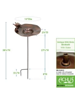 Achla Designs Antiqued Birdbath With Birds And Stake -Green Haven Shop 8609294 05v