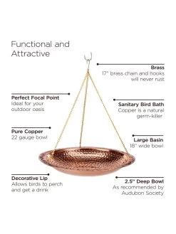 Copper Hanging Birdbath, 18" -Green Haven Shop 8612268 04v