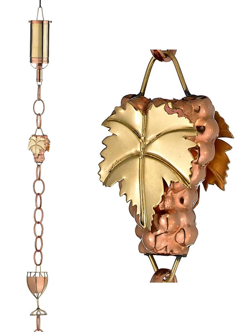 Wine Bottle, Grapes & Glasses Copper Rain Chain, 9.5' 1 Wine Bottle, Grapes & Glasses Copper Rain Chain, 9.5'