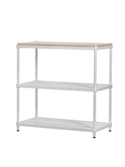 MeshWorks © 3 Tier Plant Shelving With Wood Top -Green Haven Shop 8613017 01v meshworks 3 tier plant shelf with wood top white