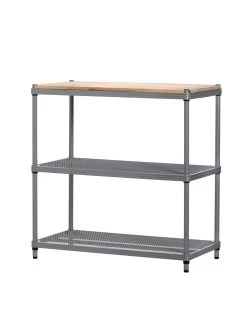 MeshWorks © 3 Tier Plant Shelving With Wood Top -Green Haven Shop 8613017 04v meshworks 3 tier plant shelf with wood top silver