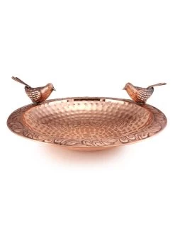 Pure Copper Bird Bath With Two Copper Birds And Multipronged Garden Pole -Green Haven Shop 8613378 04v